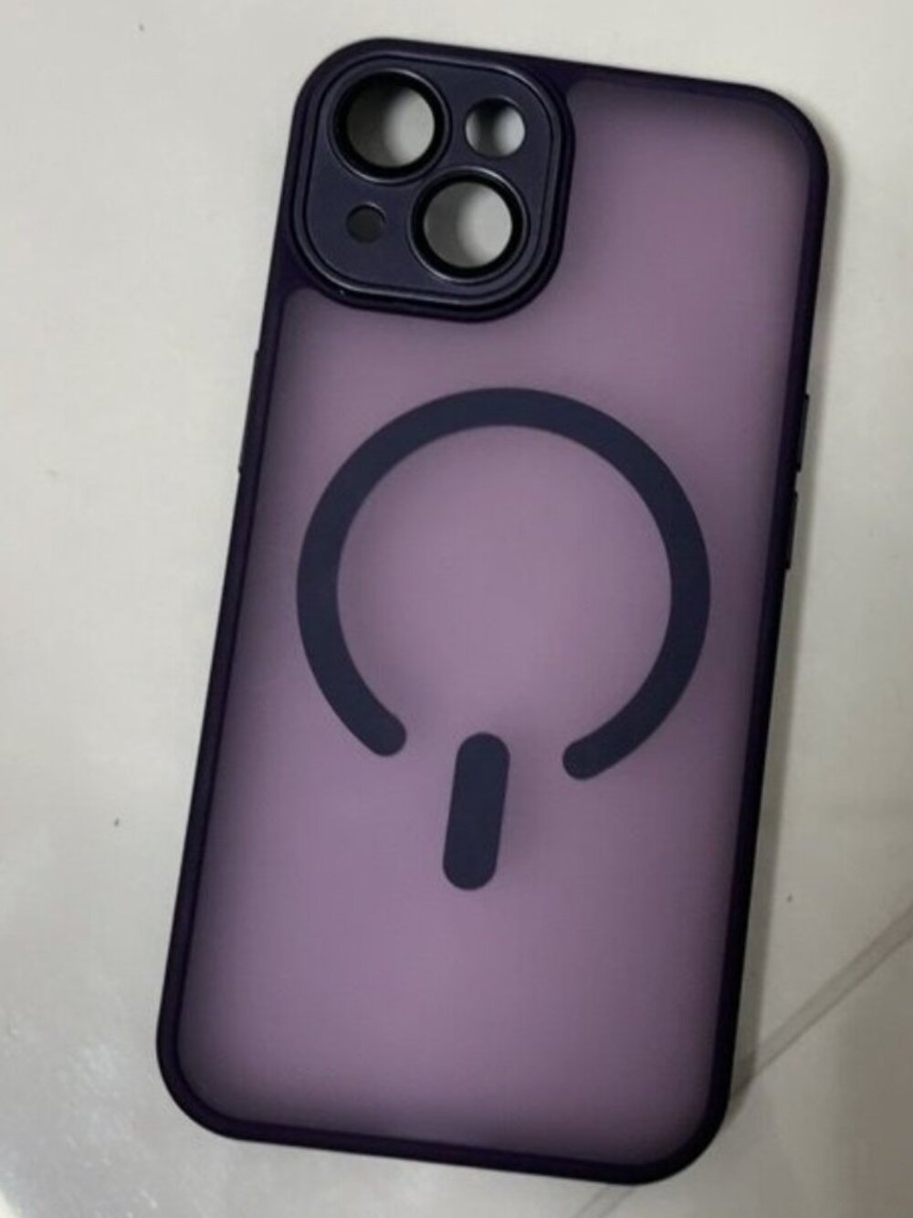 MagSafe Frosted Clear iPhone Case with Purple Bumper